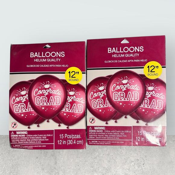 Congrats Grad Latex Balloons – Burgundy 12” Helium Quality (2 Packs, 30 Balloons - Picture 1 of 10